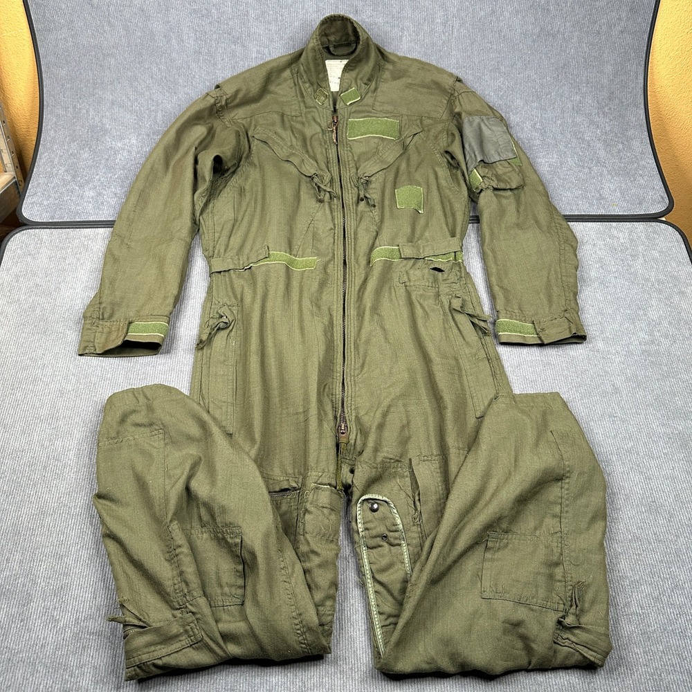Vintage 1973 US Military Flight Suit Coveralls Summer Nomex Green 40R 81126C